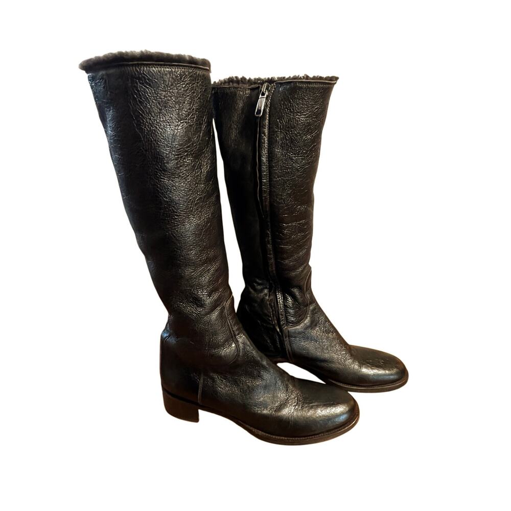 JIL SANDER Italy Dark Brown Leather Shearling Lined Tall Boots | 38